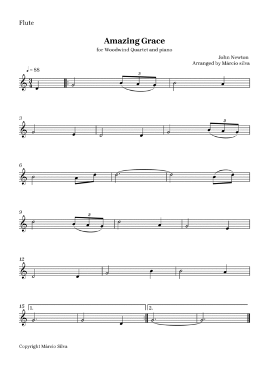 Amazing Grace Woodwind Quartet scores gallery preview page 3