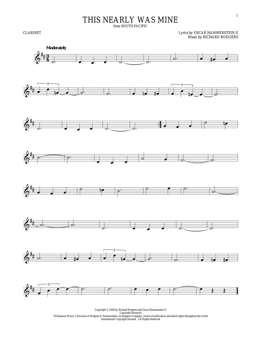 This Nearly Was Mine Clarinet Solo scores gallery preview page 1