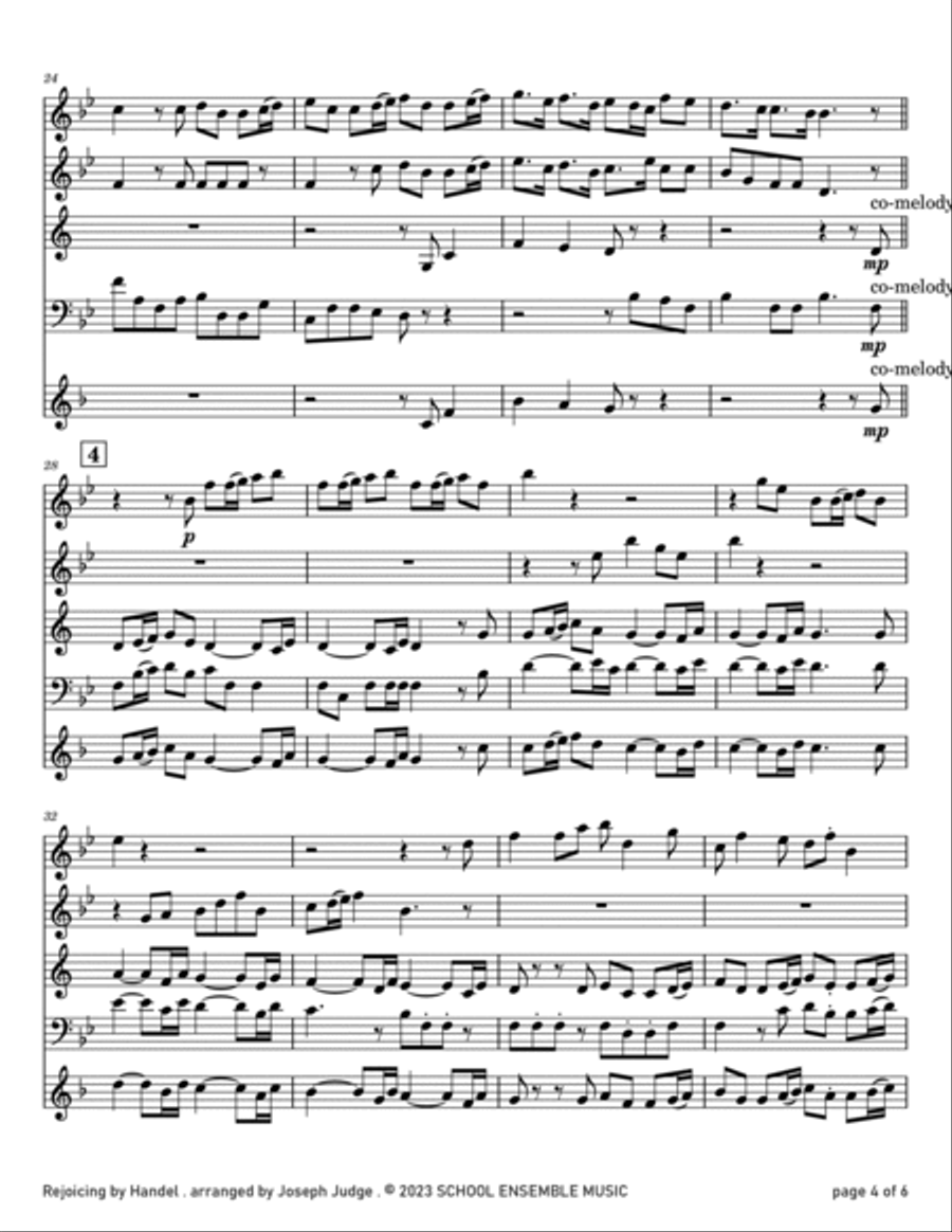 Rejoicing by Handel for Woodwind Quartet in Schools Woodwind Quartet scores gallery preview page 4