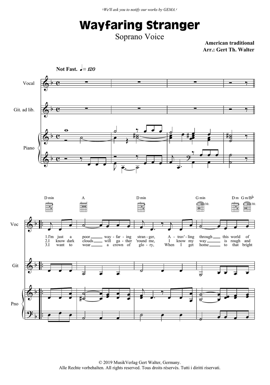 Wayfaring Stranger Voice Solo scores gallery preview page 1
