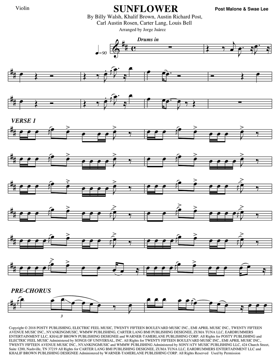 Sunflower Violin Solo scores gallery preview page 1