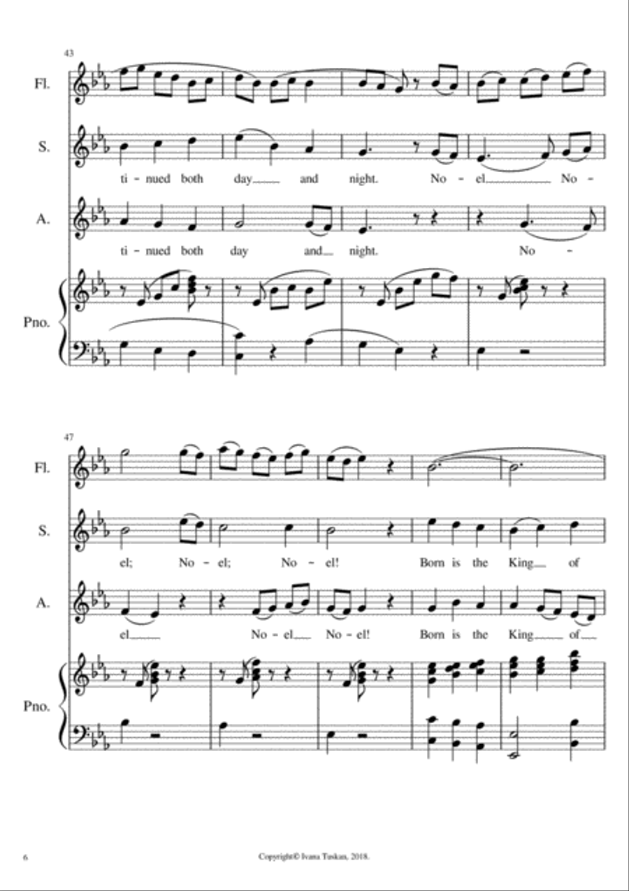 The First Noel for SA solo voices or 2 – part choir, piano and flute. SA scores gallery preview page 6
