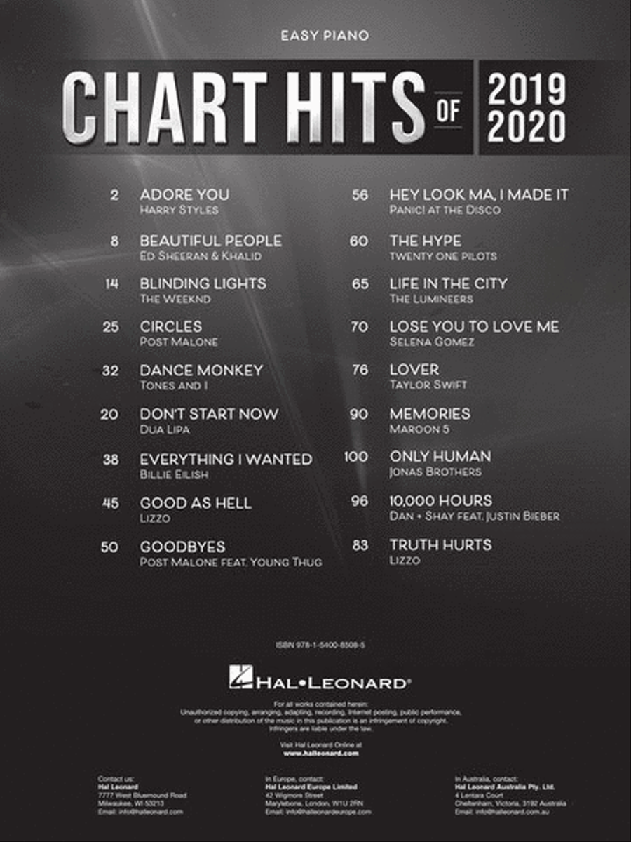 Chart Hits of 2019-2020 Easy Piano scores gallery preview page 3