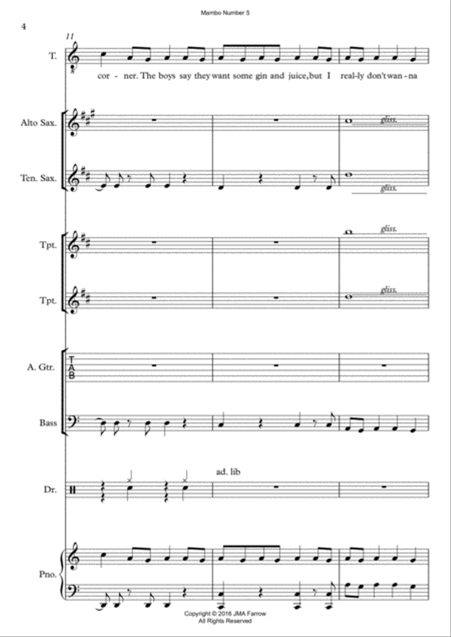 Mambo Number 5 by Perez Prado and Lou Bega Unison Choir scores gallery preview page 4