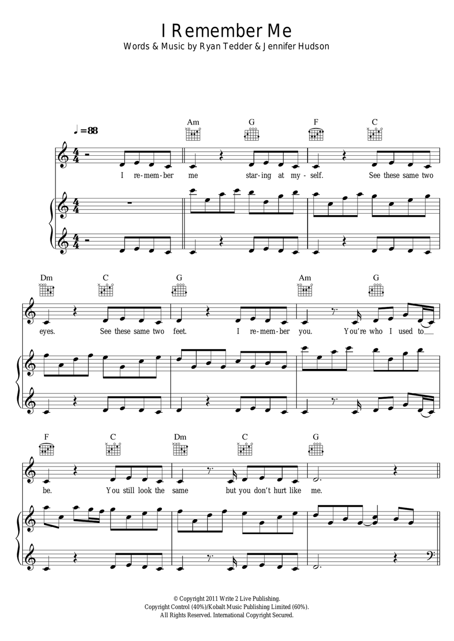 I Remember Me Piano, Vocal scores gallery preview page 1