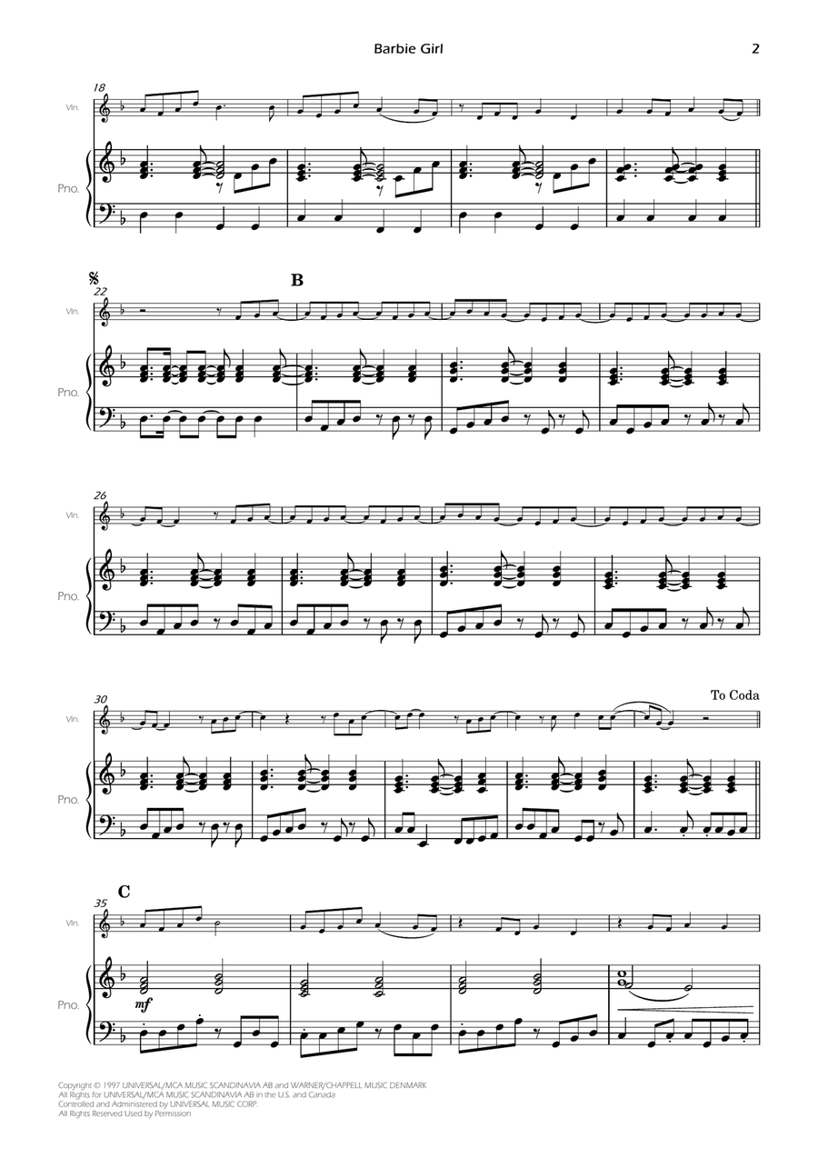 Barbie Girl Violin Solo scores gallery preview page 4