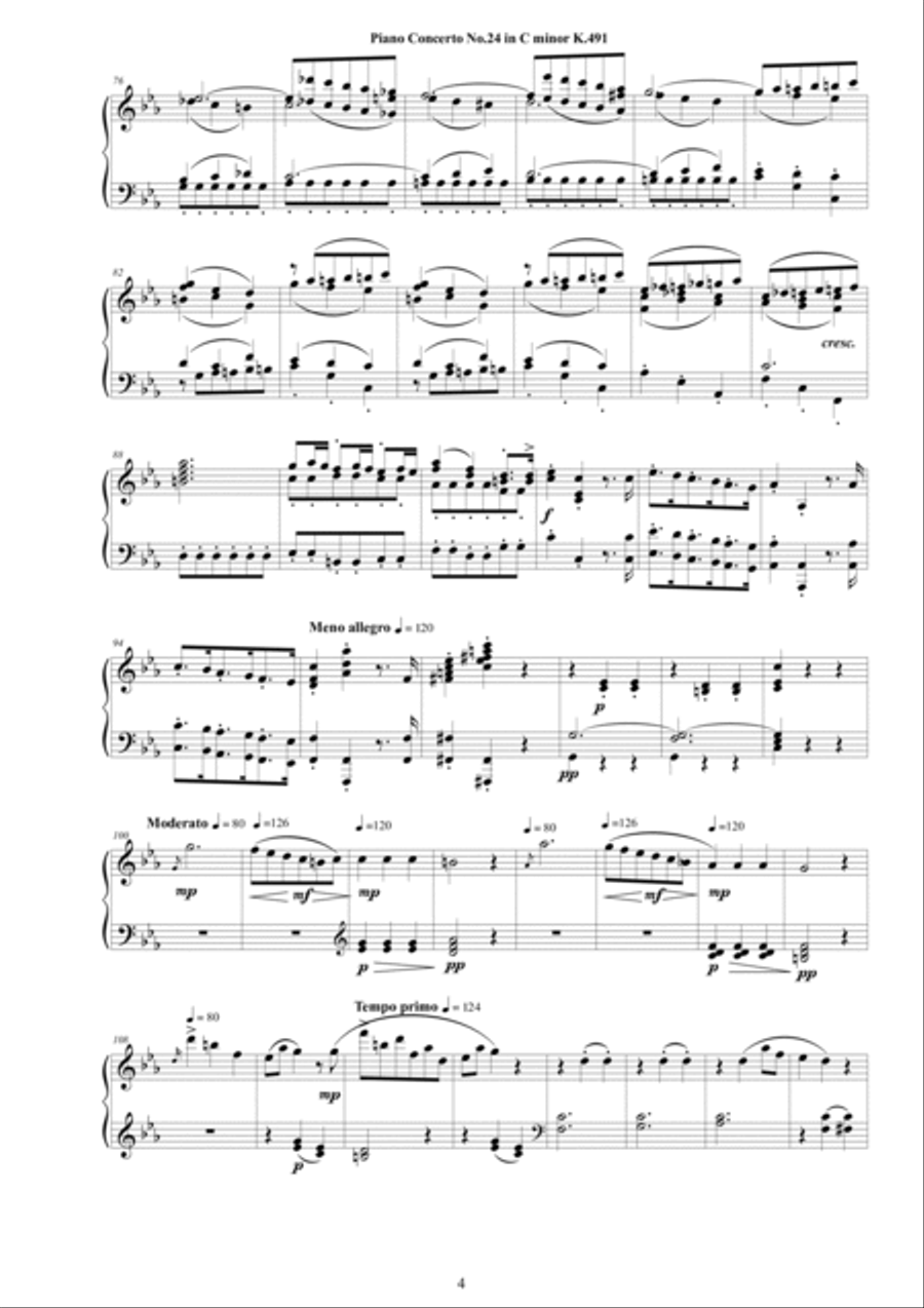 Mozart - Piano Concerto No.24 in C minor K 491 - Complete Piano Version Piano Solo scores gallery preview page 4