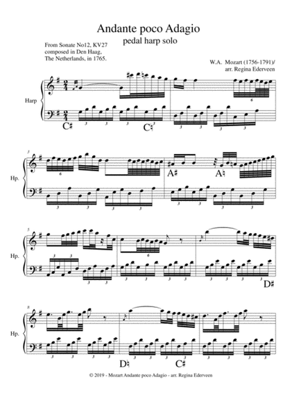 Andante poco Adagio (Mozart) KV27 - pedal harp solo image number null