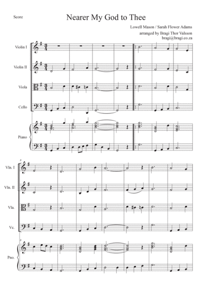 Nearer My God to Thee - String Quartet with optional Piano accompaniment - score and parts image number null