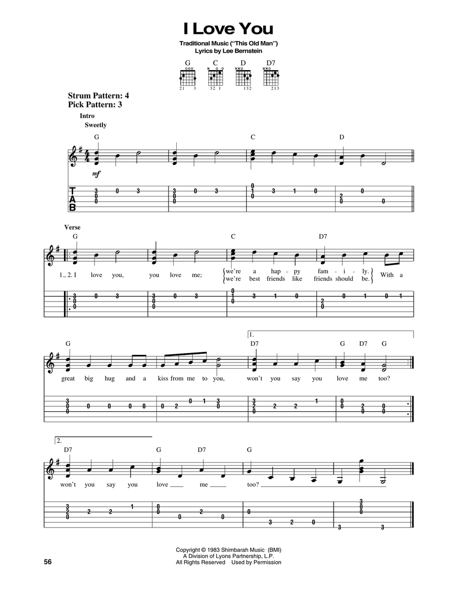 I Love You (from Barney) Guitar Tablature scores gallery preview page 1