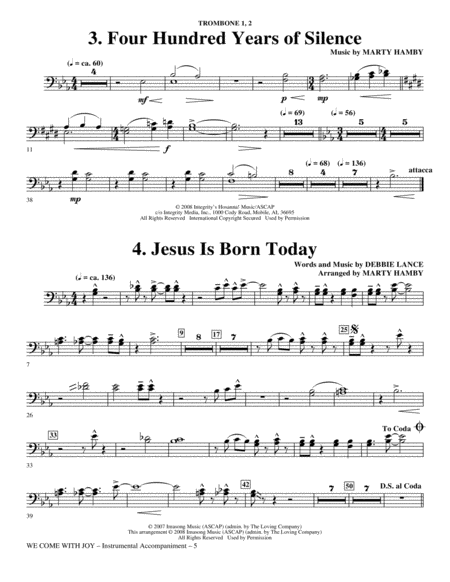 We Come With Joy Orchestration - Trombone 1 & 2