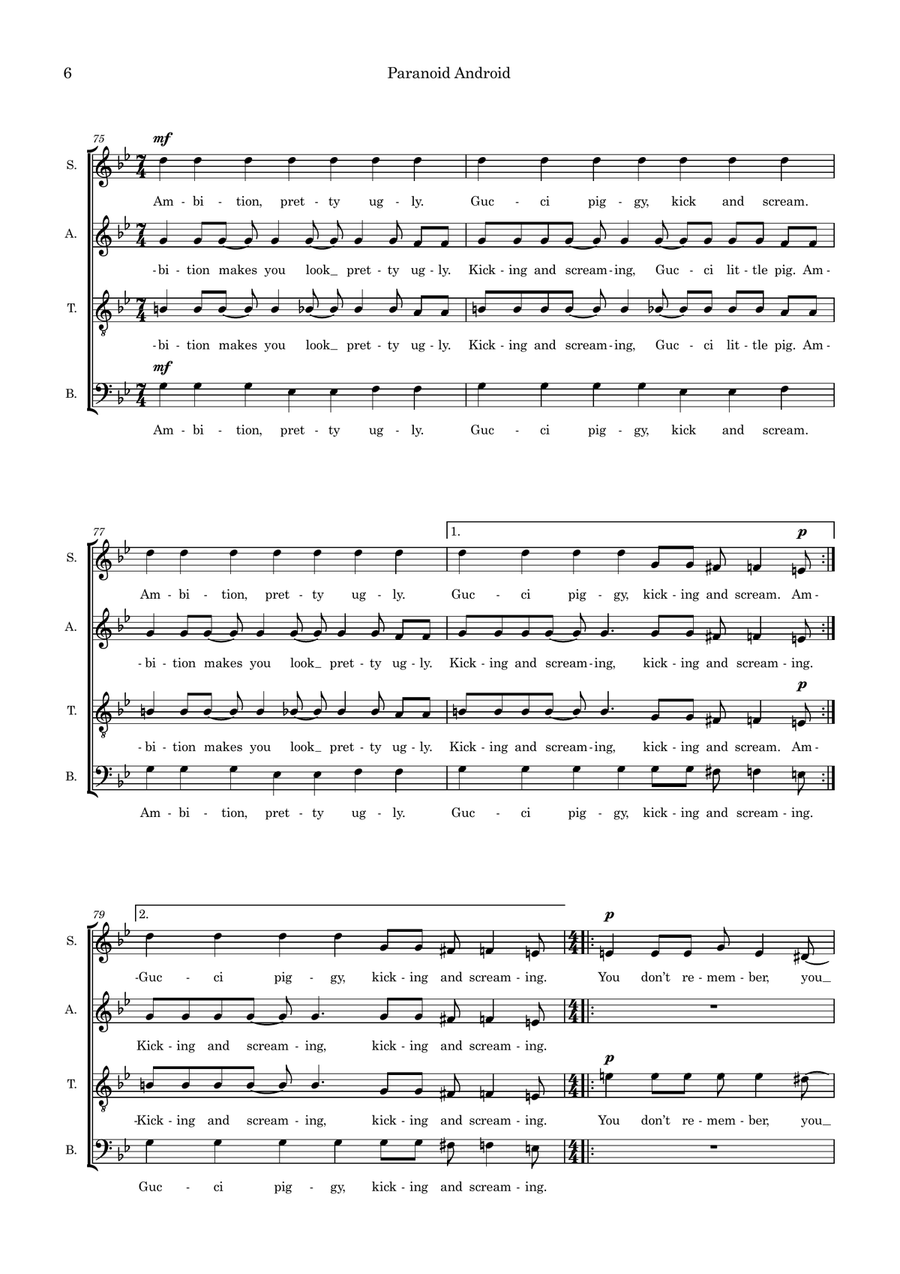 Paranoid Android (arr. Richard Salt) SSAATB scores gallery preview page 6