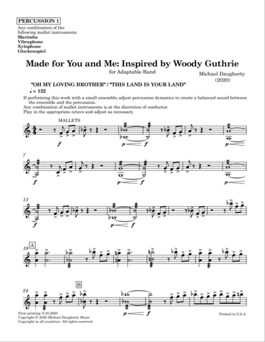Made for You and Me: Inspired by Woody Guthrie - Percussion 1 Concert Band scores gallery preview page 2