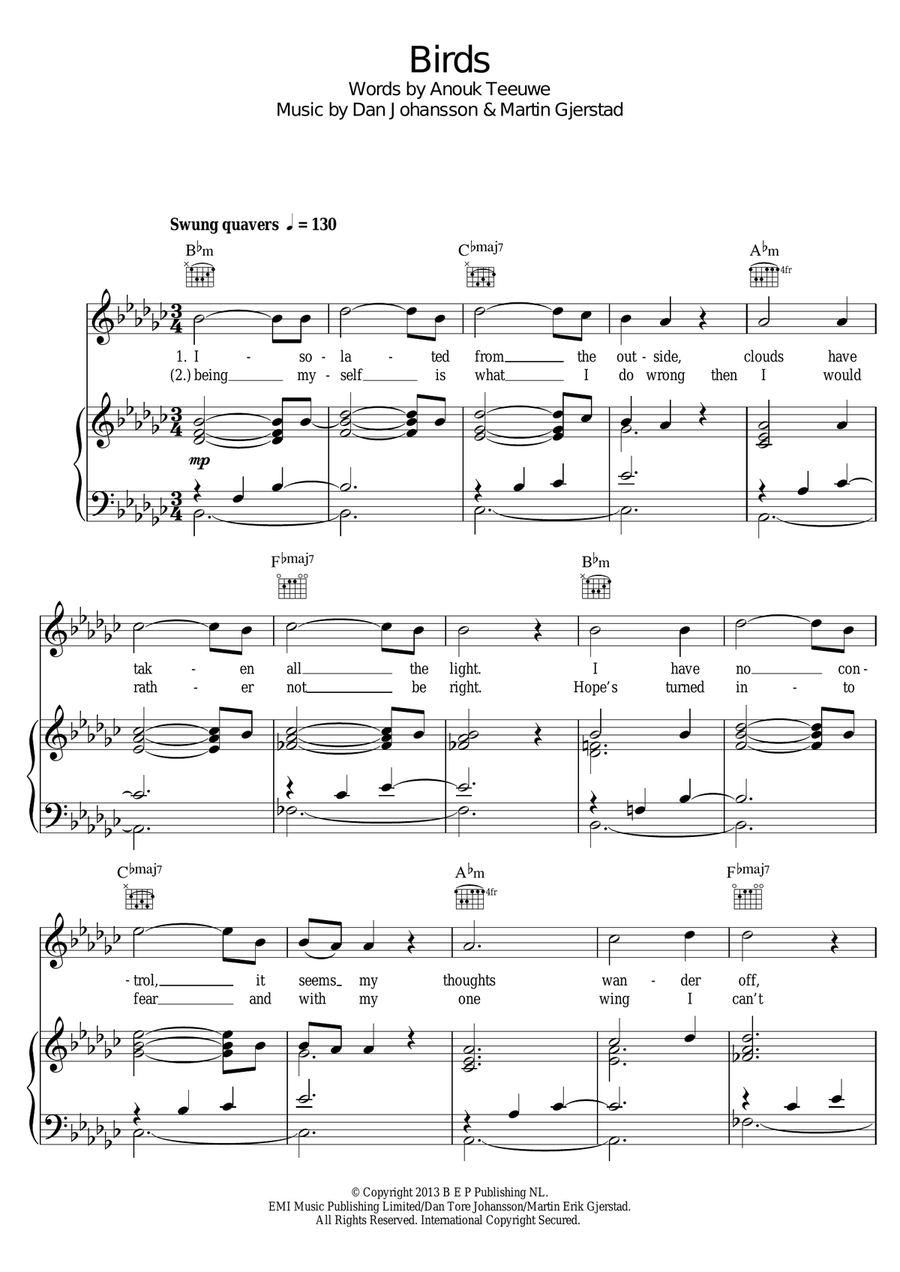 Birds Piano, Vocal scores gallery preview page 1