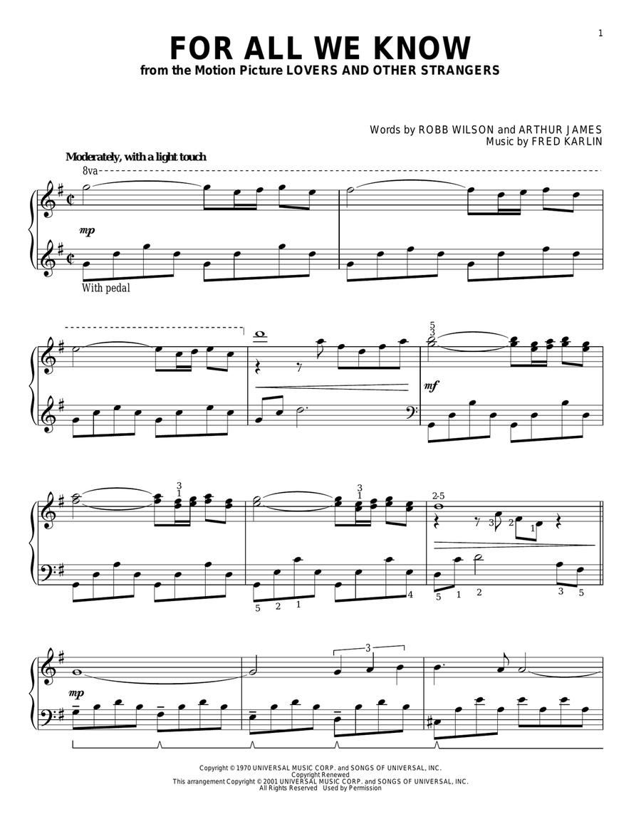 For All We Know Piano Solo scores gallery preview page 1