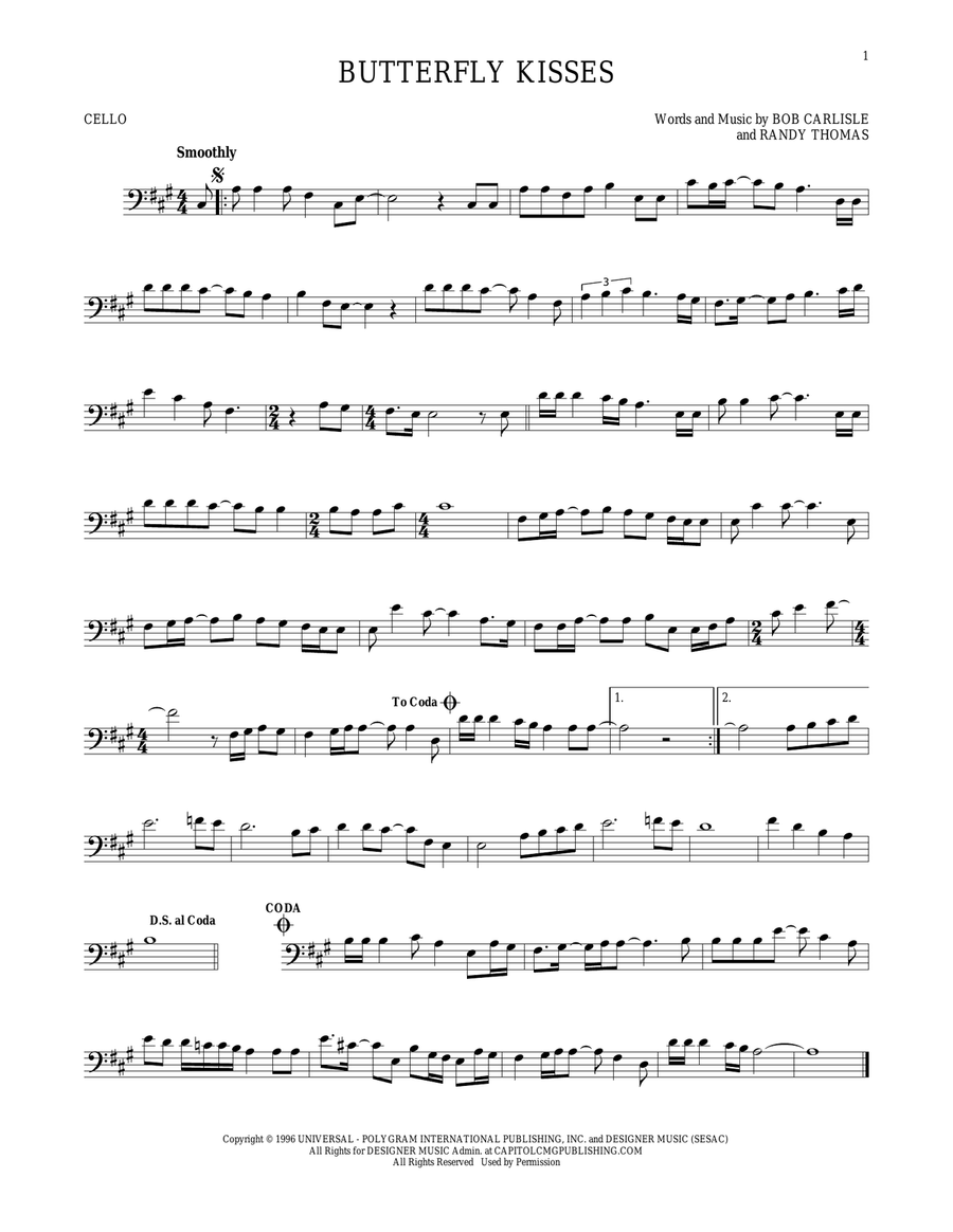 Butterfly Kisses Butterfly Kisses Cello Solo scores gallery preview page 1