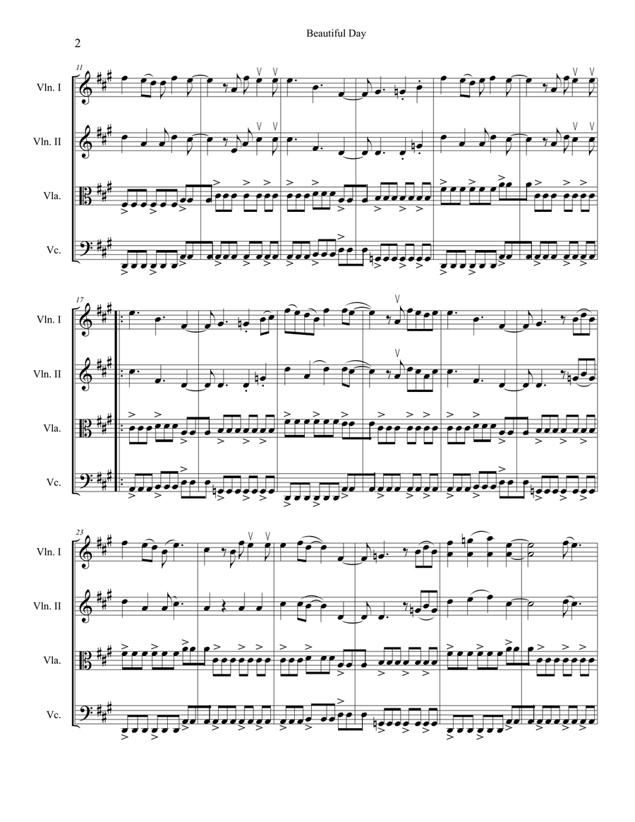 Beautiful Day String Quartet scores gallery preview page 2