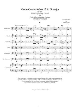 Vivaldi - Concerto No.12 in G major RV 298 Op.4 for Violin solo, Strings and Cembalo