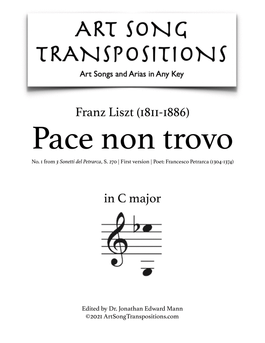 LISZT: Pace non trovo, S. 270 (first version, transposed to C major) Voice scores gallery preview page 1