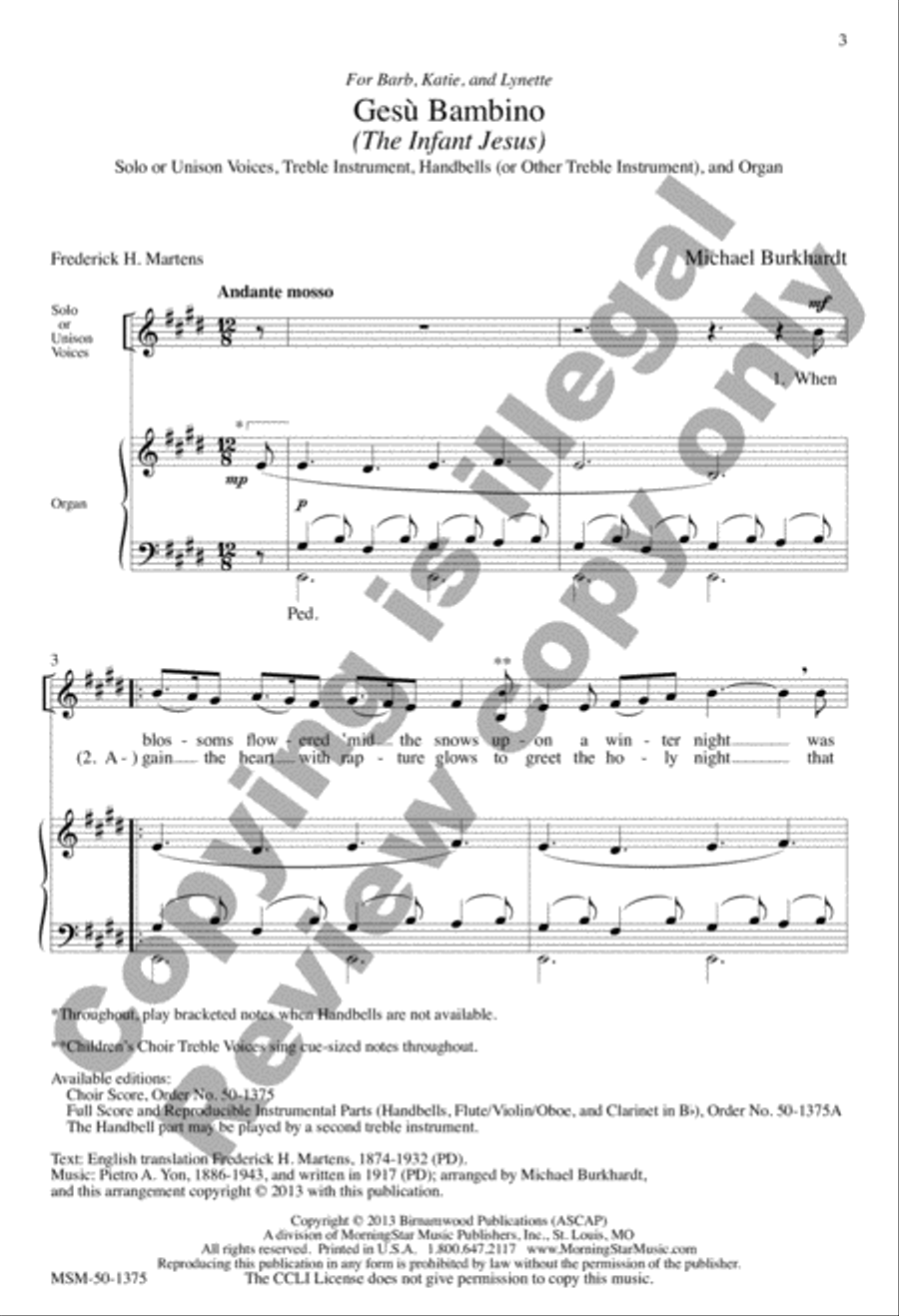 Gesù Bambino (The Infant Jesus) Unison Choir scores gallery preview page 2