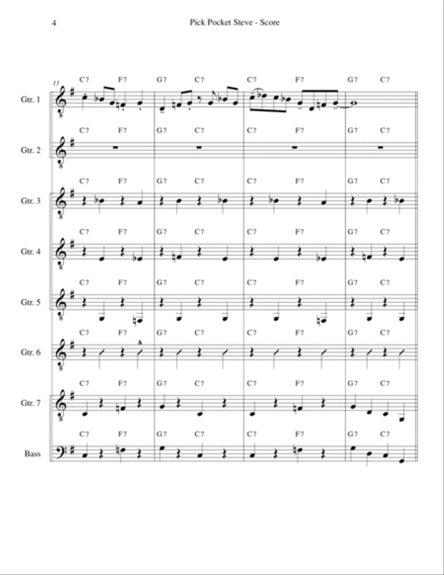 Pick Pocket Steve (for Guitar Ensemble) Guitar Ensemble scores gallery preview page 4
