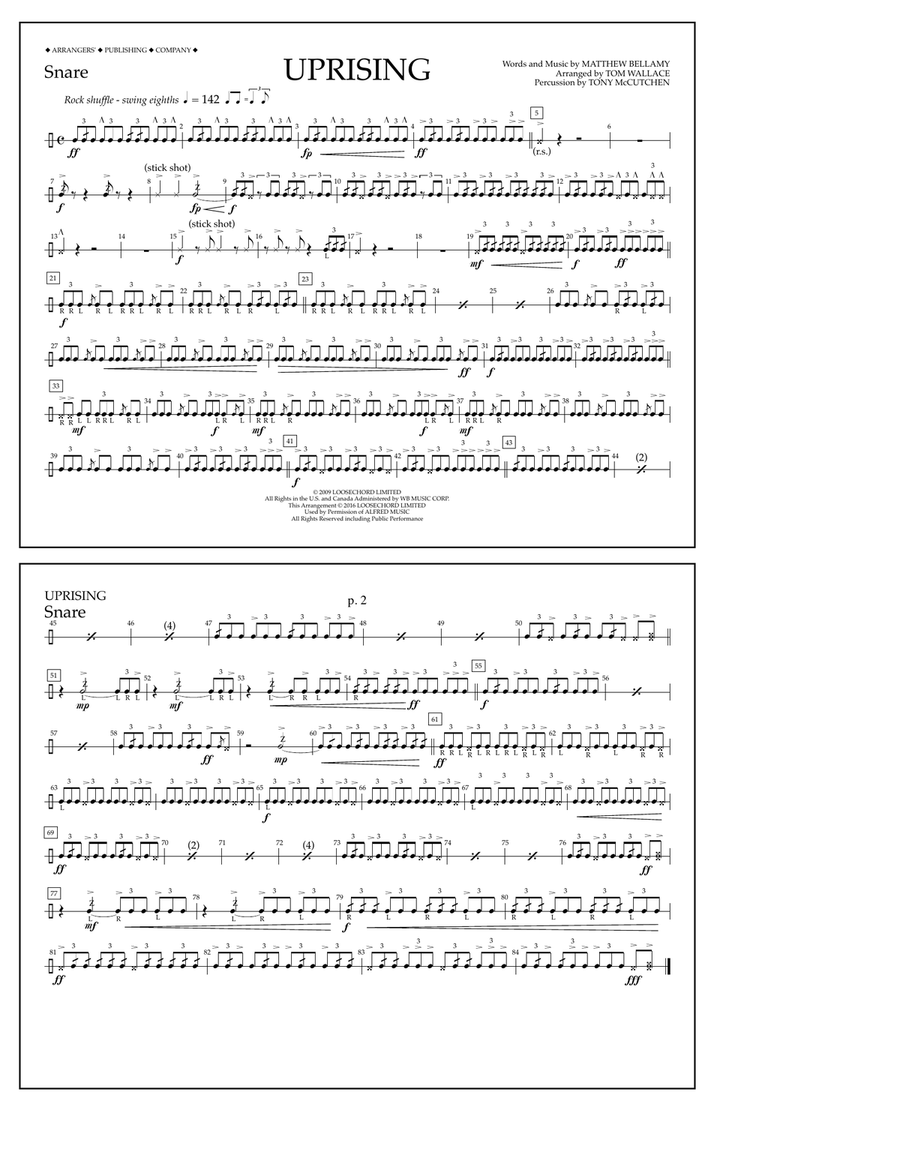 Uprising - Snare Marching Band scores gallery preview page 1