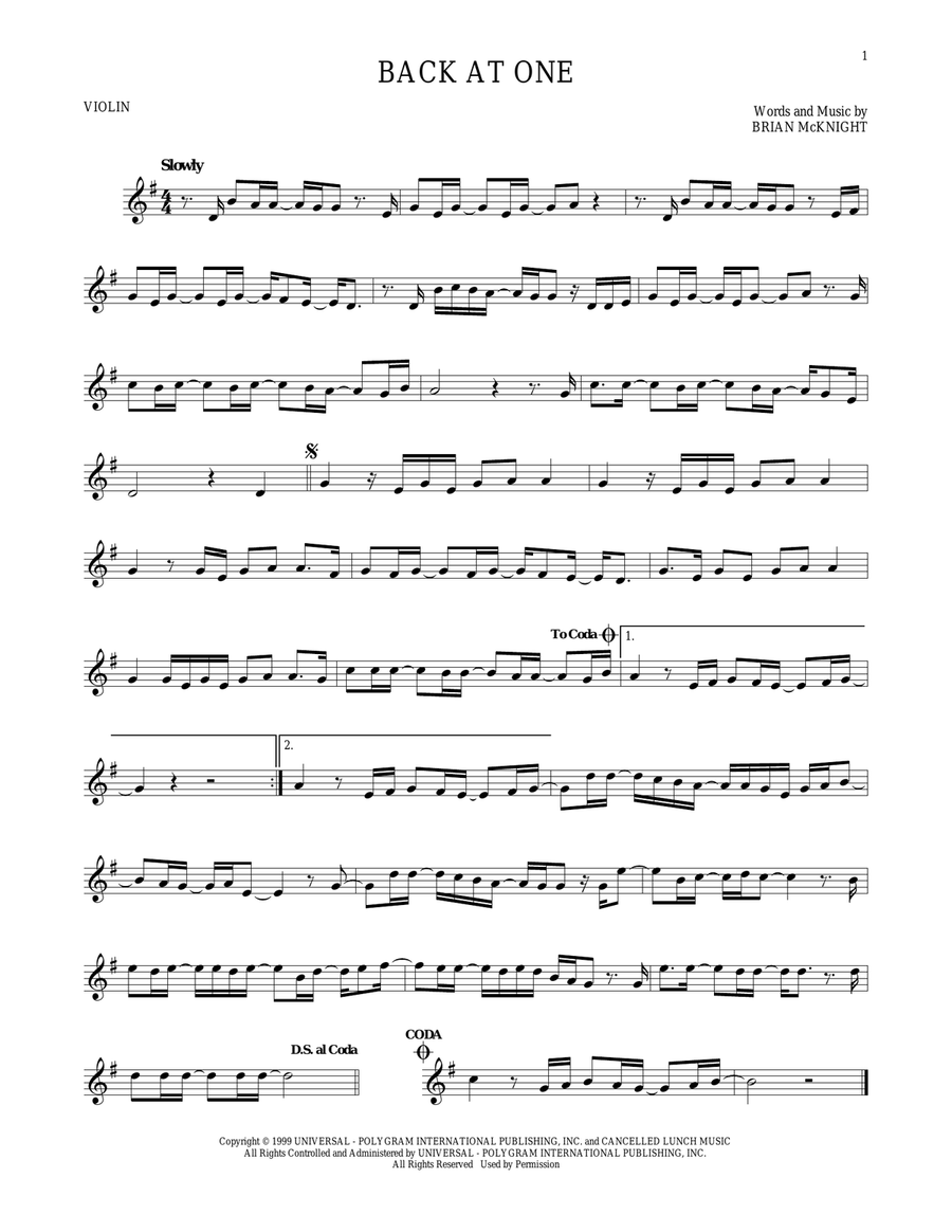 Back At One Back At One Violin Solo scores gallery preview page 1