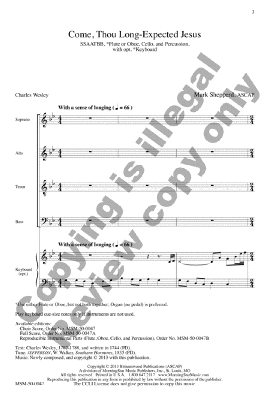 Come, Thou Long-Expected Jesus (Choral Score) image number null