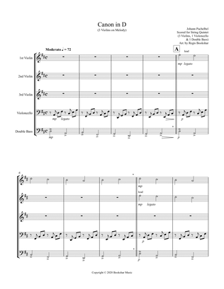 Canon in D (Pachelbel) (D) (String Quintet - 3 Violin, 1 Cello, 1 Bass)
