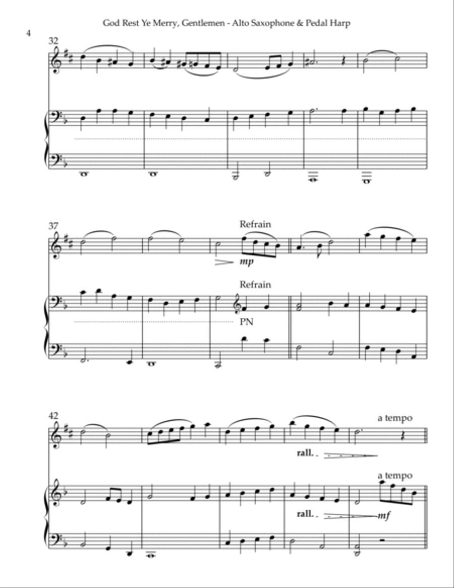 God Rest Ye Merry, Gentlemen, Duet for Eb Alto Saxophone & Pedal Harp Alto Saxophone scores gallery preview page 4