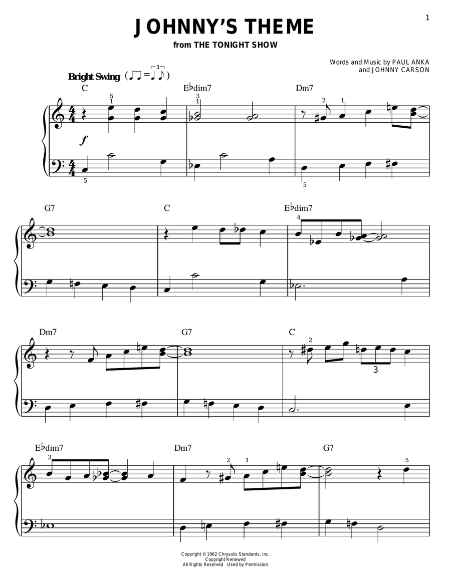 Johnny's Theme Easy Piano scores gallery preview page 1