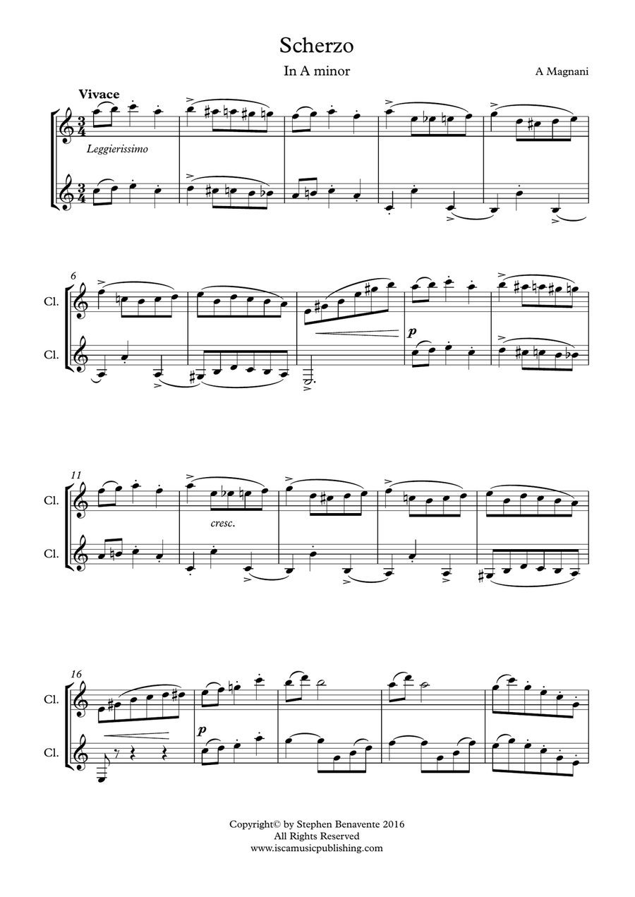 Scherzo in A minor Clarinet Duet scores gallery preview page 1