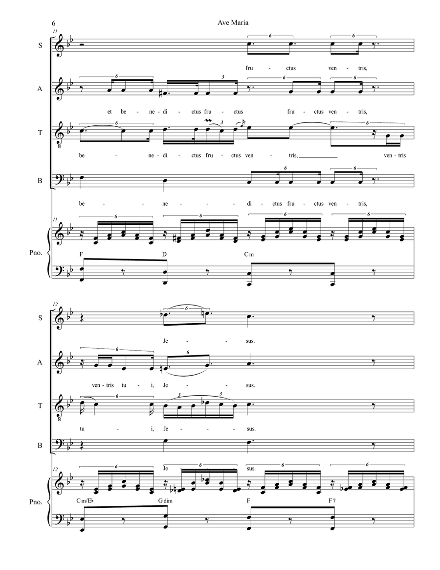 Ave Maria (SATB - High/Medium - Piano Accompaniment) 4-Part scores gallery preview page 6