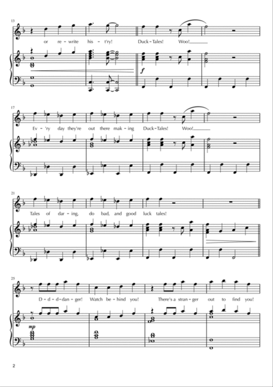 Ducktales Theme Piano, Vocal, Guitar scores gallery preview page 2