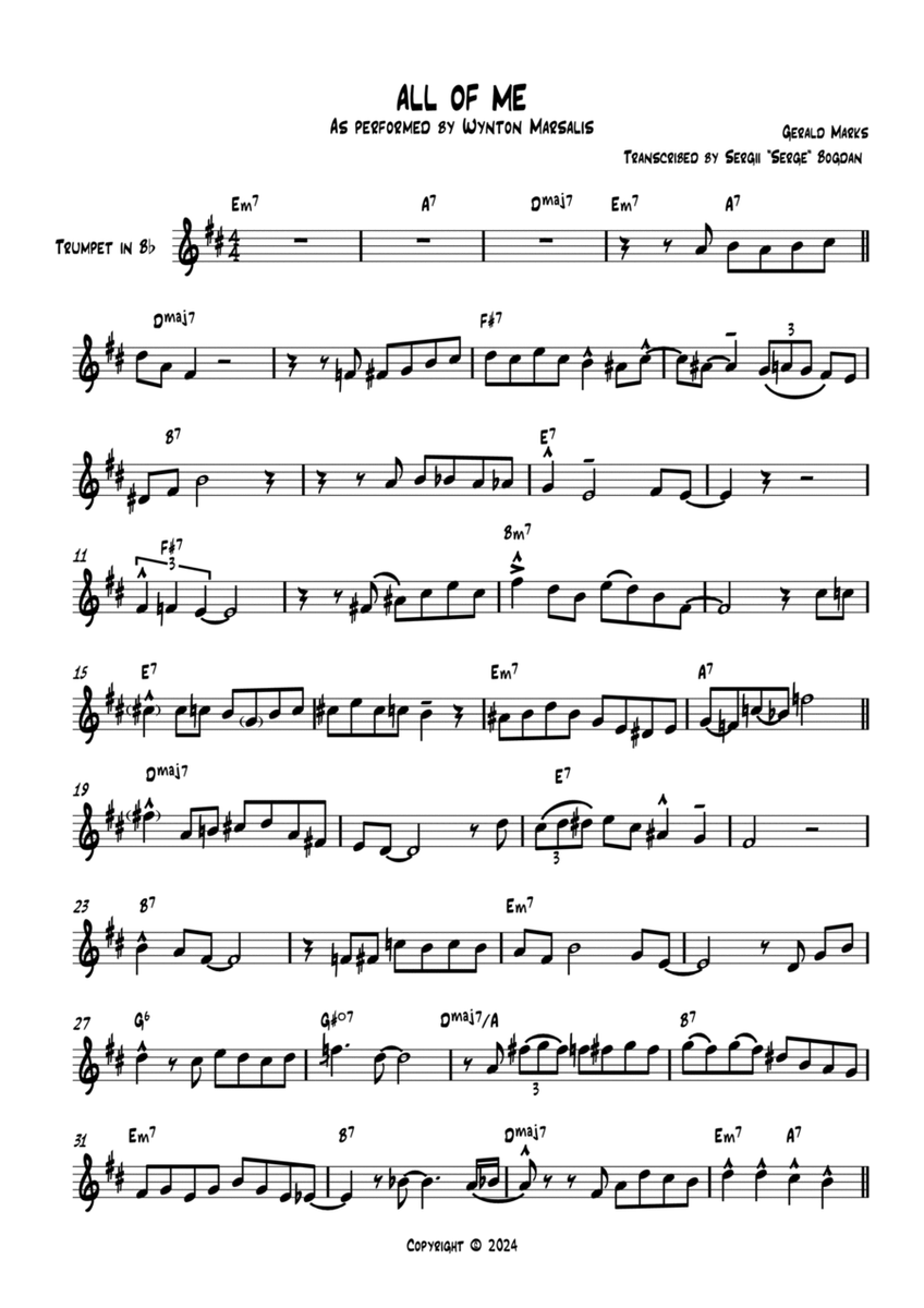 All of Me Trumpet Solo Transcription (Wynton-Marsalis-Solo-Bb-Instr) PDF
