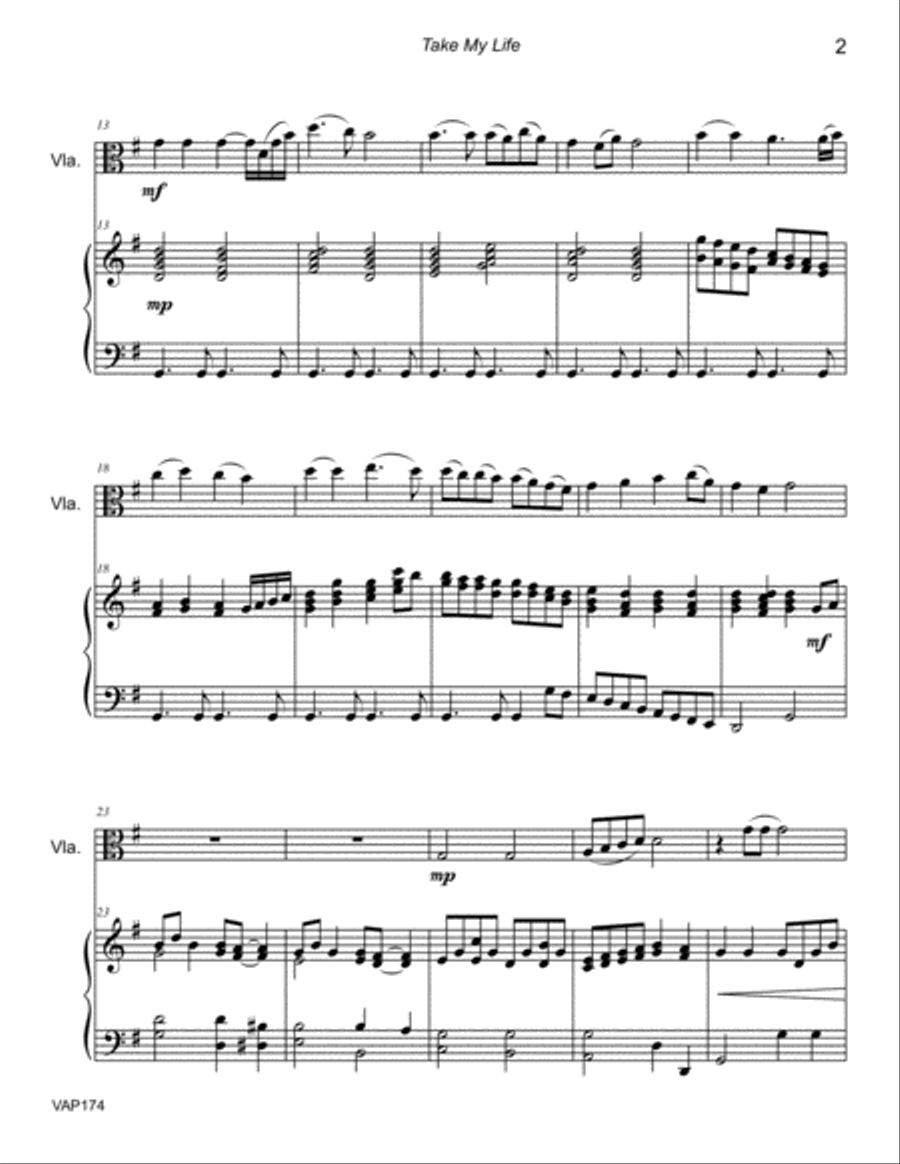 TAKE MY LIFE AND LET IT BE - VIOLA SOLO with Piano Accompaniment image number null