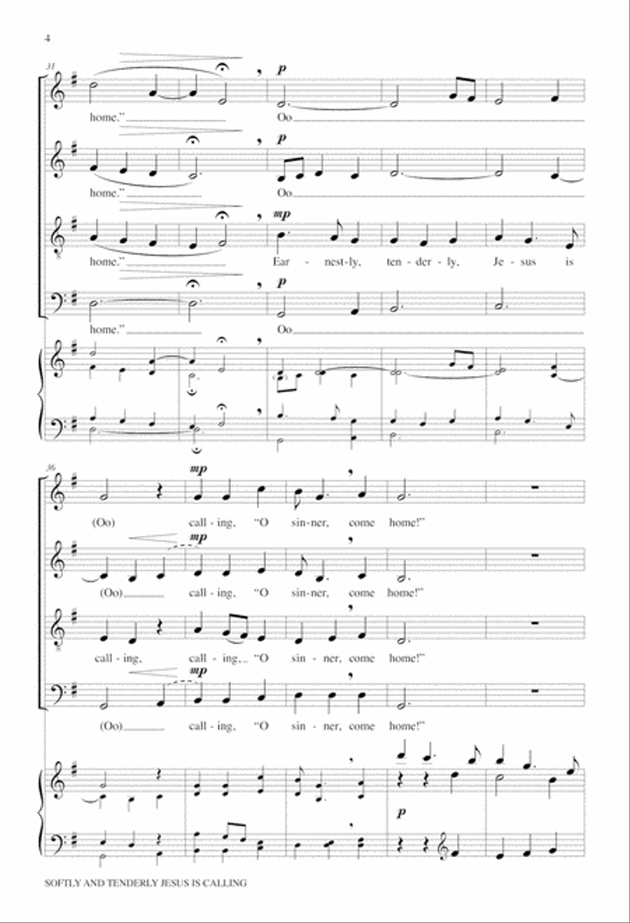 Softly and Tenderly Jesus Is Calling 4-Part scores gallery preview page 4