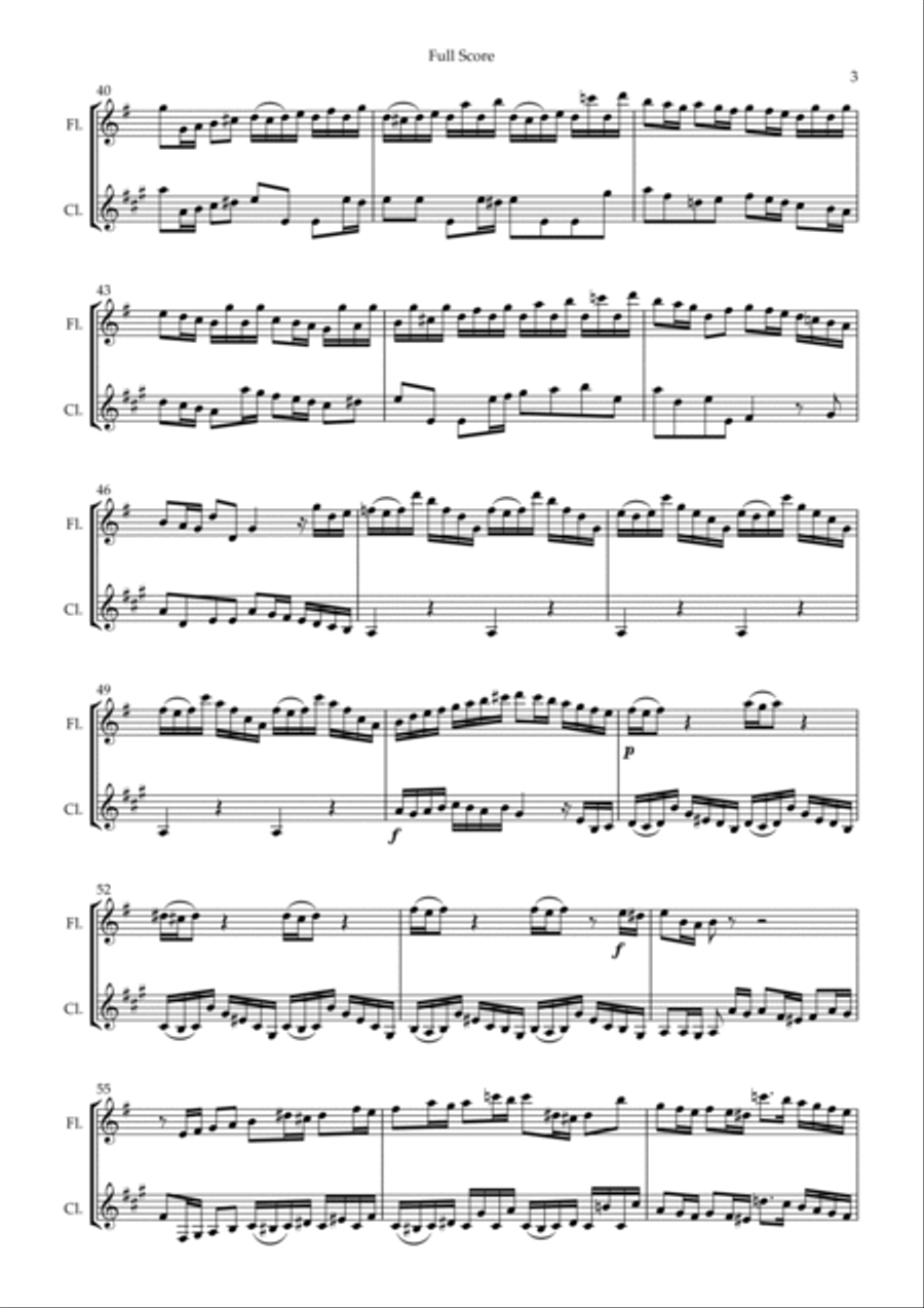 Brandenburg Concerto No. 3 in G major, BWV 1048 1st Mov. (J.S. Bach) for Flute & Clarinet Duo Woodwind Duet scores gallery preview page 3