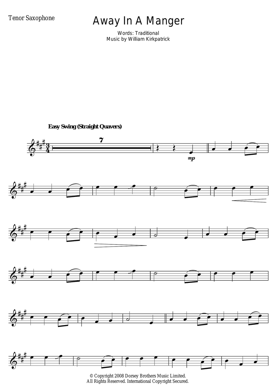 Away In A Manger Tenor Saxophone scores gallery preview page 1