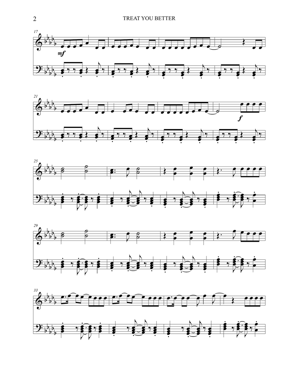 Treat You Better Easy Piano scores gallery preview page 3