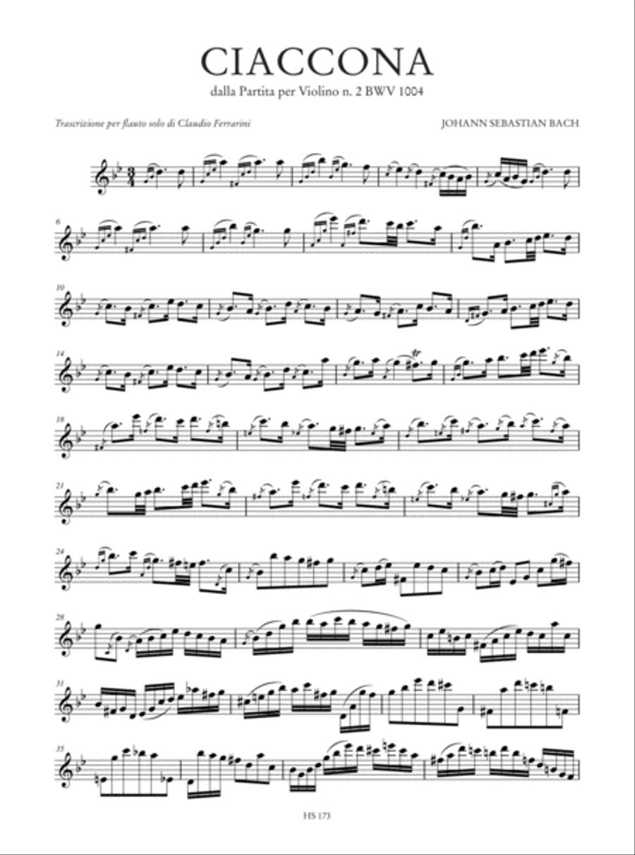 Chaconne for Flute solo from Partita for Violin No. 2 BWV 1004 Flute Solo scores gallery preview page 2