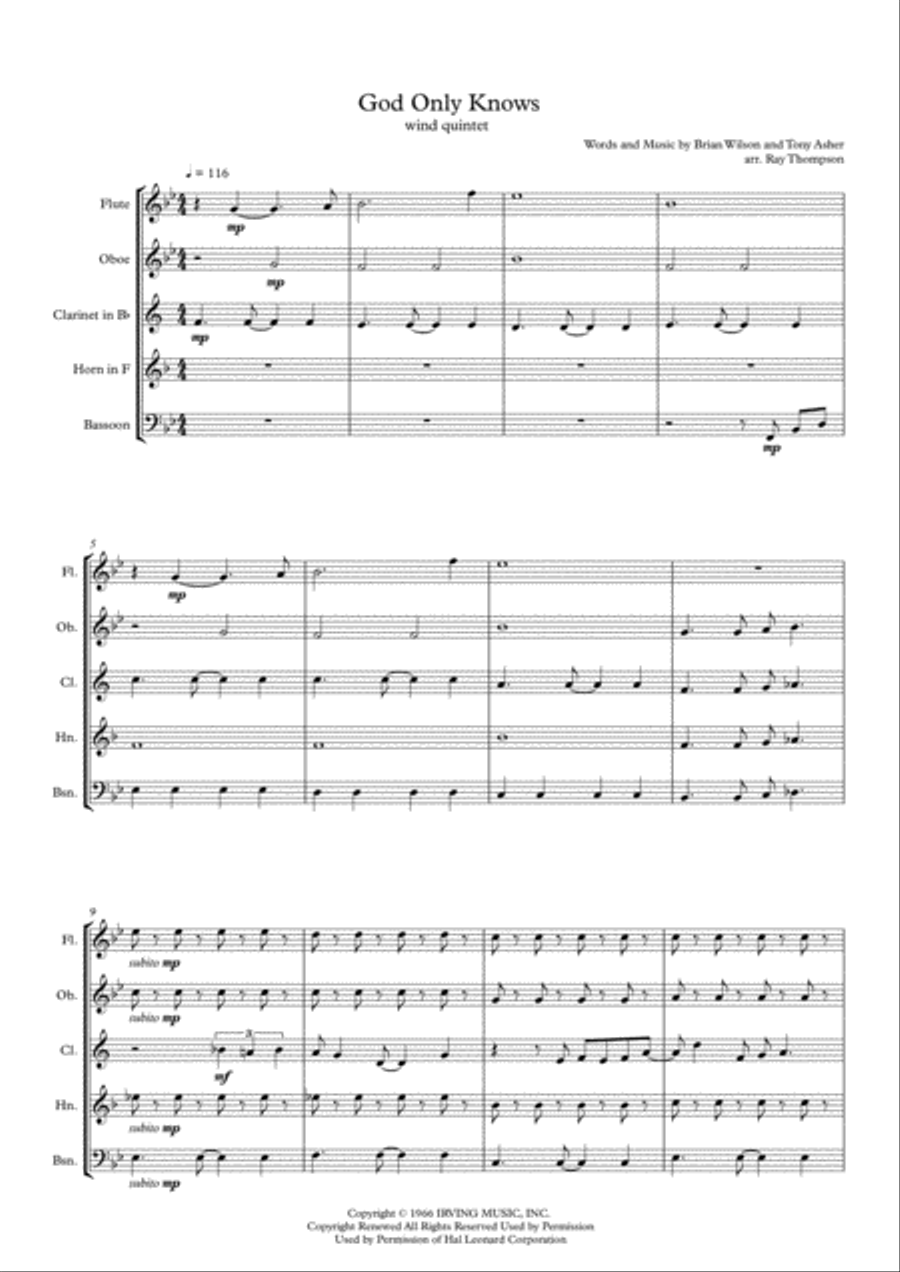 God Only Knows Woodwind Quintet scores gallery preview page 2