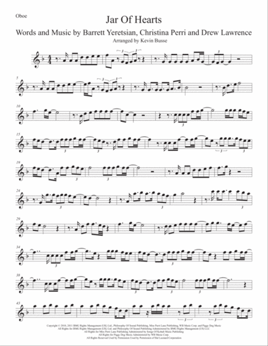 Jar Of Hearts Jar Of Hearts Oboe Solo scores gallery preview page 1
