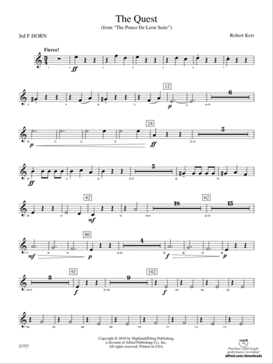 The Quest: 3rd F Horn The Quest: 3rd F Horn Full Orchestra scores gallery preview page 1