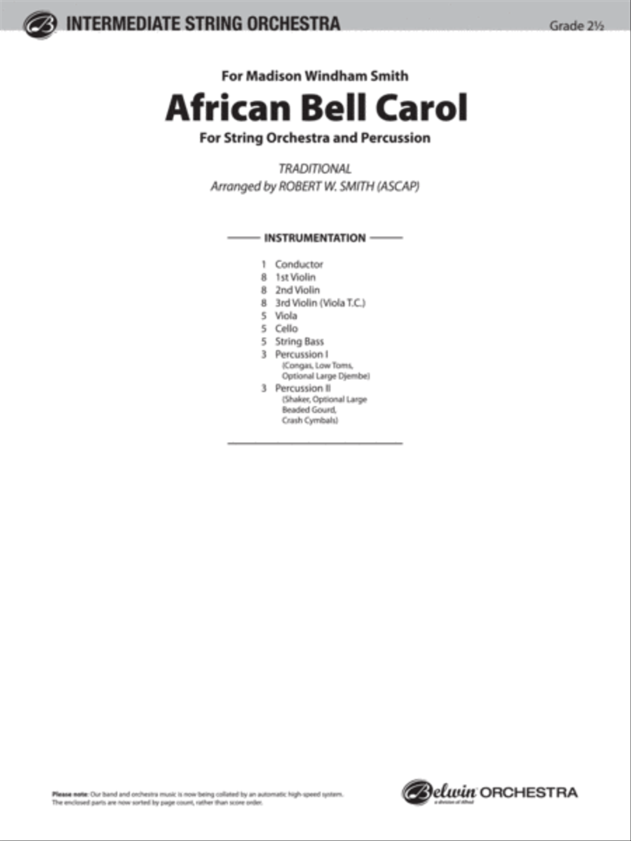 African Bell Carol (for String Orchestra and Percussion) String Orchestra scores gallery preview page 2