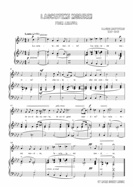 Monteverdi-Lasciatemi morire! in f minor,for Voice and Piano image number null