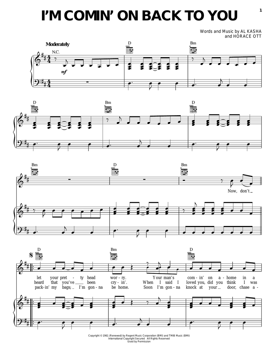 I'm Comin' On Back To You Piano, Vocal, Guitar scores gallery preview page 1