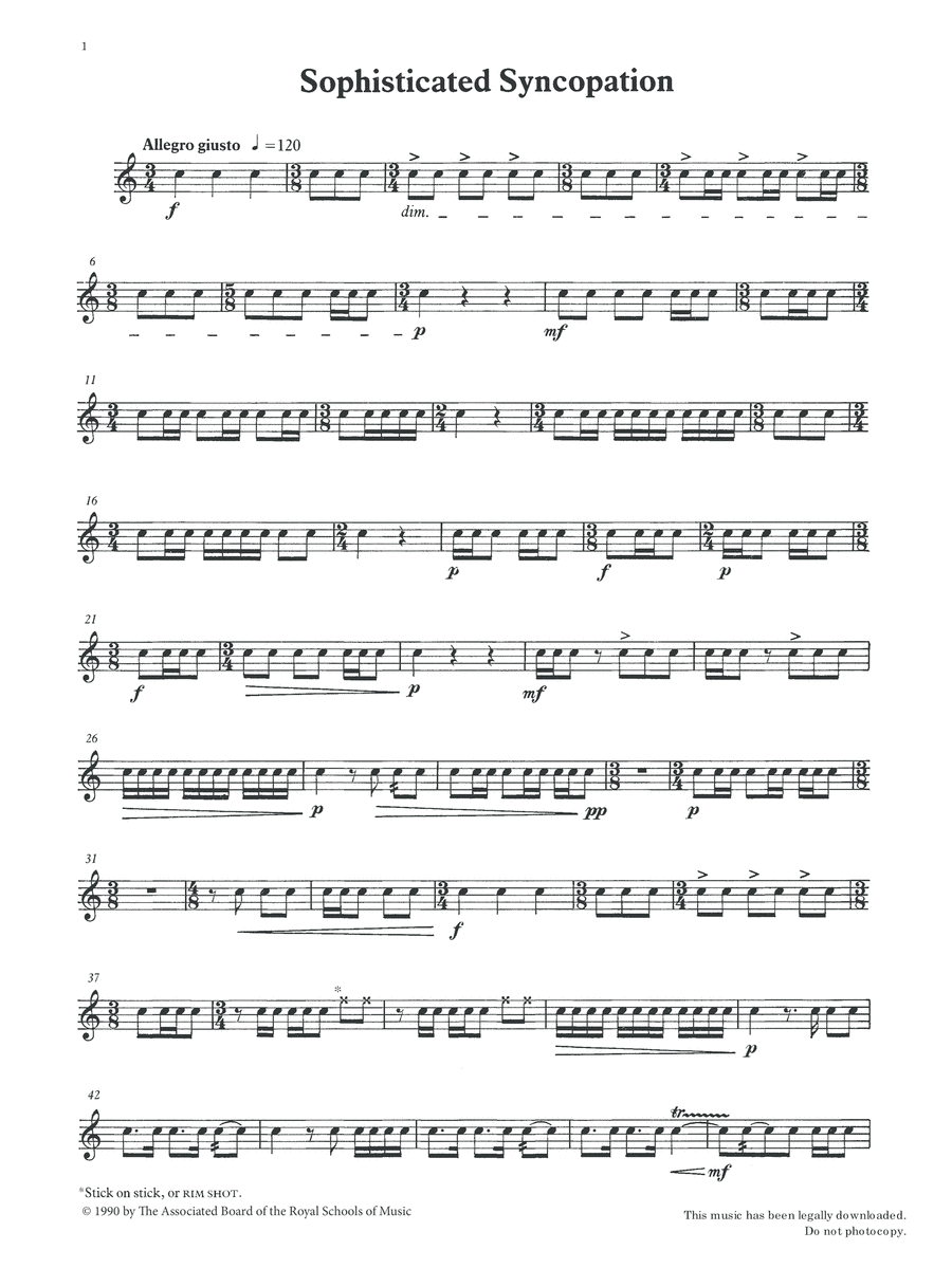 Sophisticated Syncopation from Graded Music for Snare Drum, Book III Percussion scores gallery preview page 1