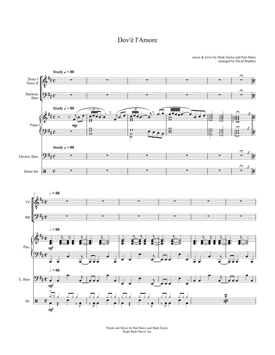 Dov'e L'amore Small Ensemble scores gallery preview page 1