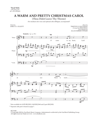 A Warm And Pretty Christmas Carol (with optional cello obbligato)